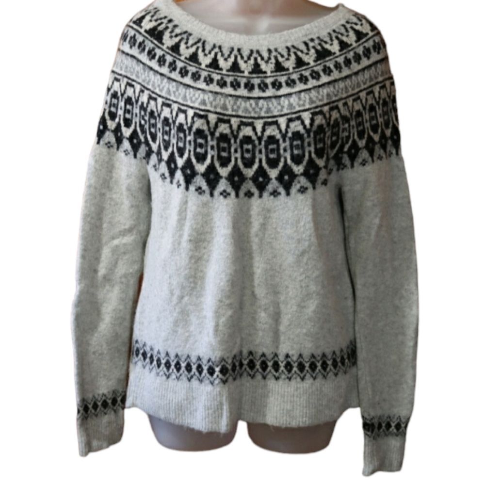 Artisan NY Nordic Print Gray Boatneck Sweater Medium